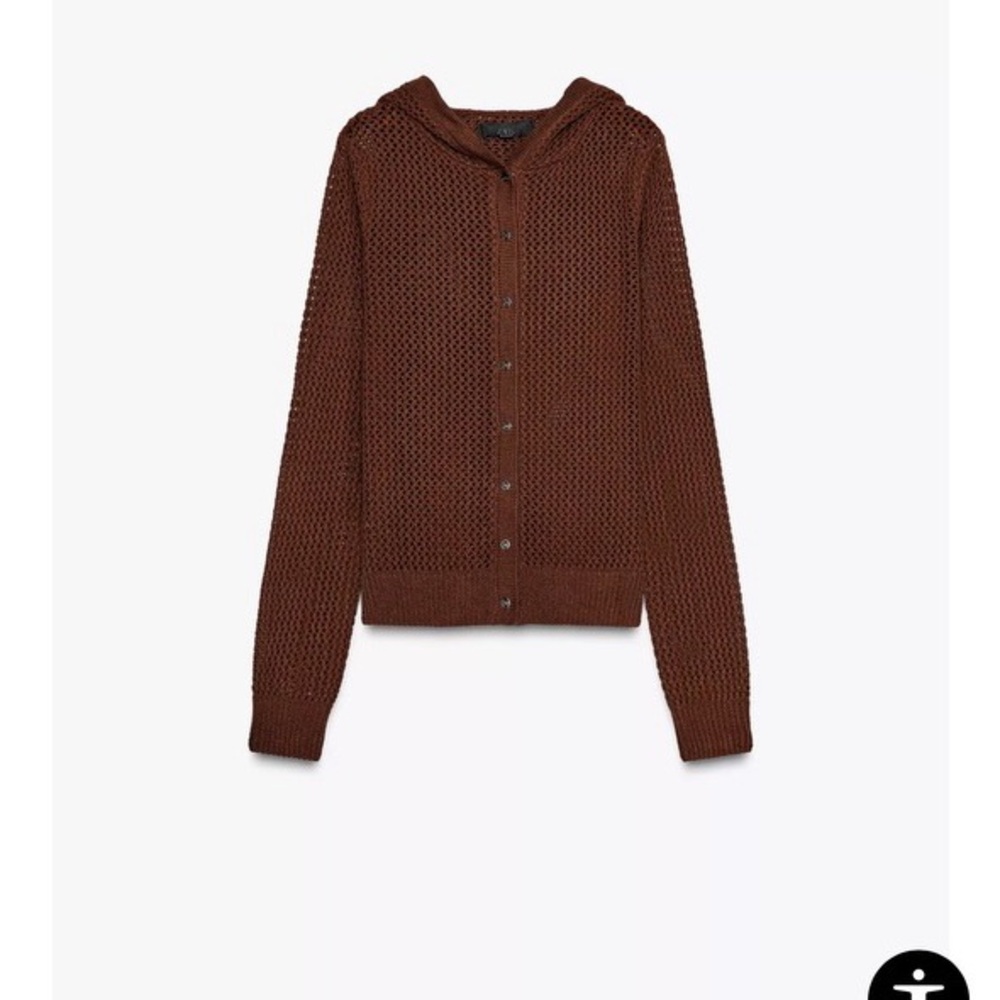 Brown Knit Button-Up Hoodie